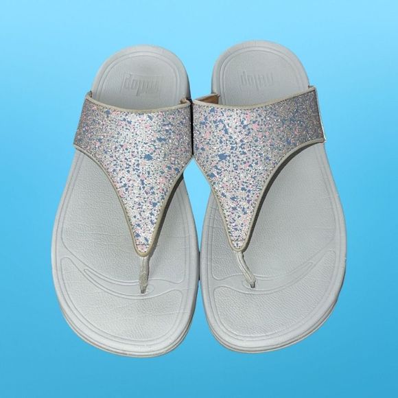 FitFlop Women's Lulu Glitter Splash Original Fit Toe-Post Sandals Size 8 - Picture 2 of 6
